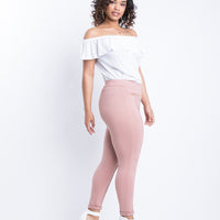 Curve Lined Up Zipper Leggings Plus Size Bottoms Pink 1XL -2020AVE