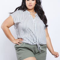 Curve Adrianne Striped Top Plus Size Tops White/Black 1XL -2020AVE