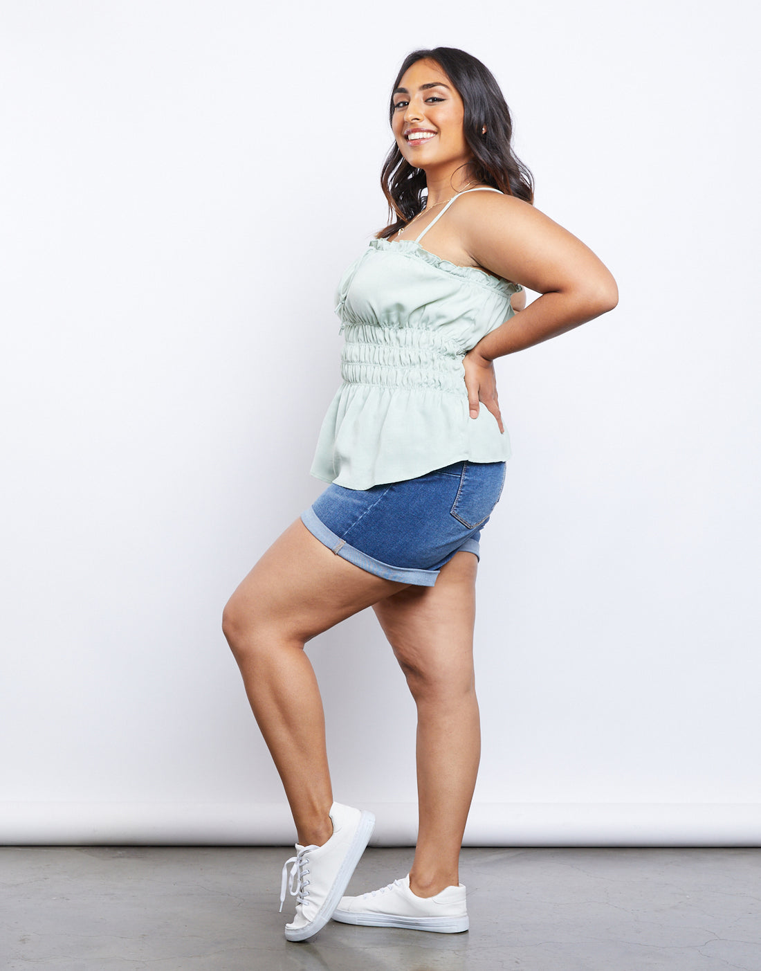 Curve Amber Smocked Tank Plus Size Tops -2020AVE