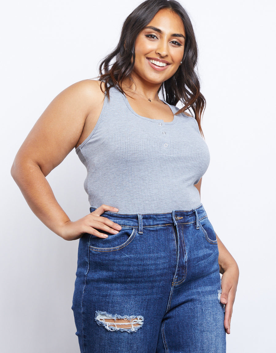 Curve Around and About Tank Plus Size Tops Gray 1XL -2020AVE