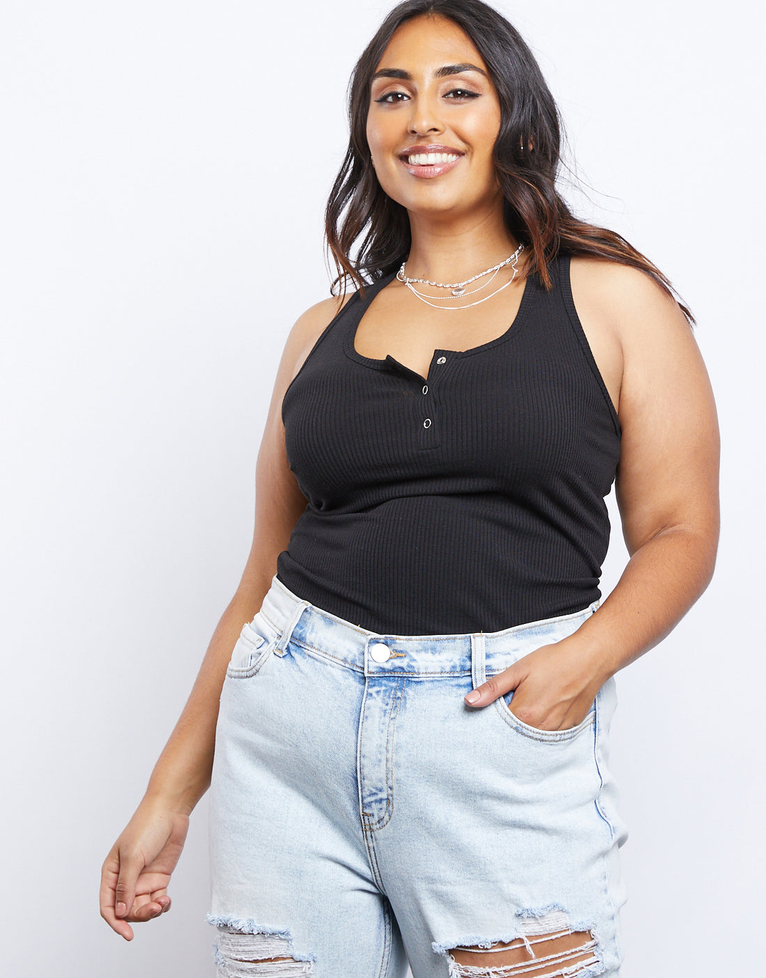 Curve Around and About Tank Plus Size Tops Black 1XL -2020AVE
