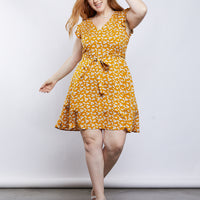 Curve Blooming Sundress Plus Size Dresses Mustard 1XL -2020AVE