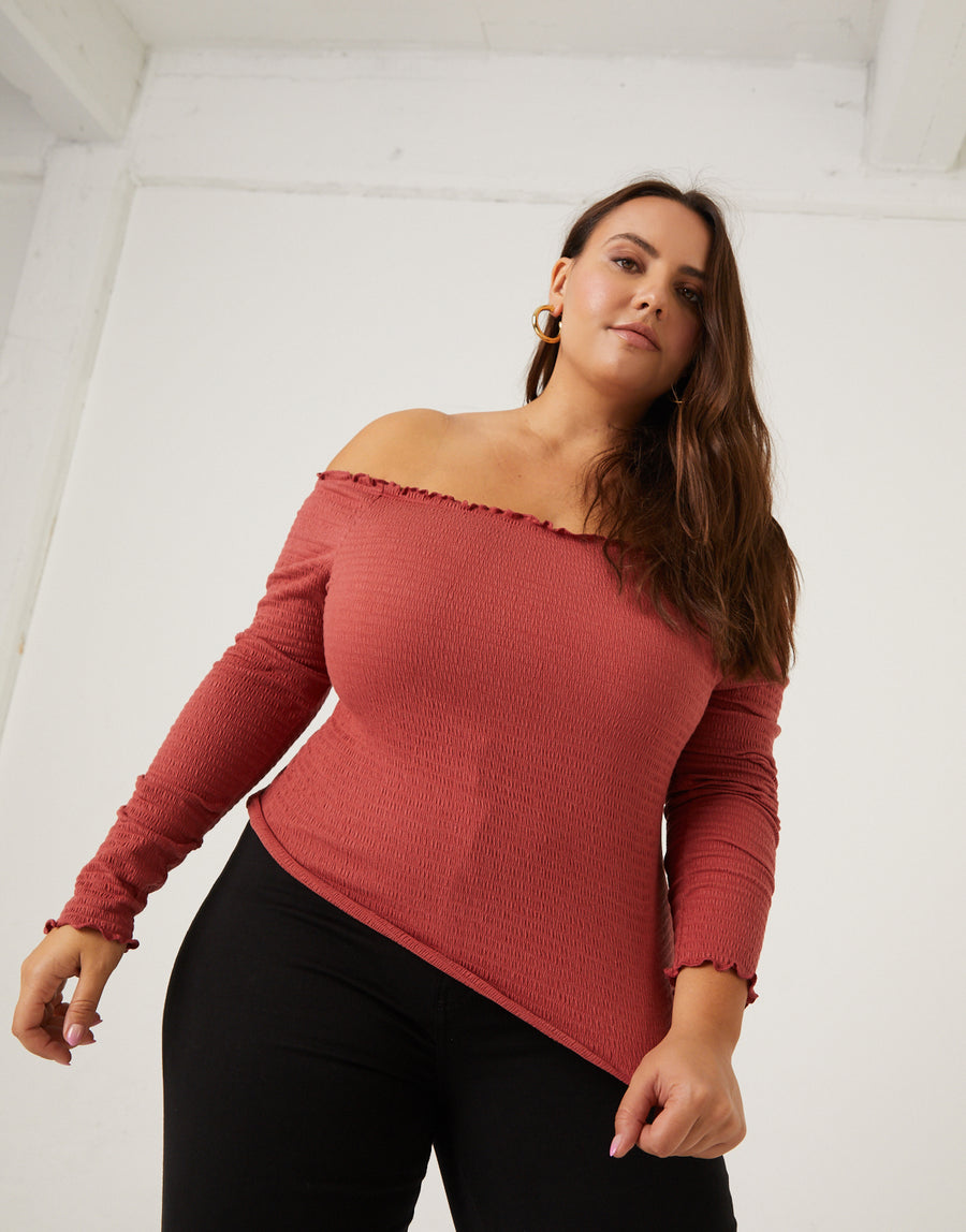 Curve Bodycon Smocked Top Plus Size Tops Marsala 1XL -2020AVE