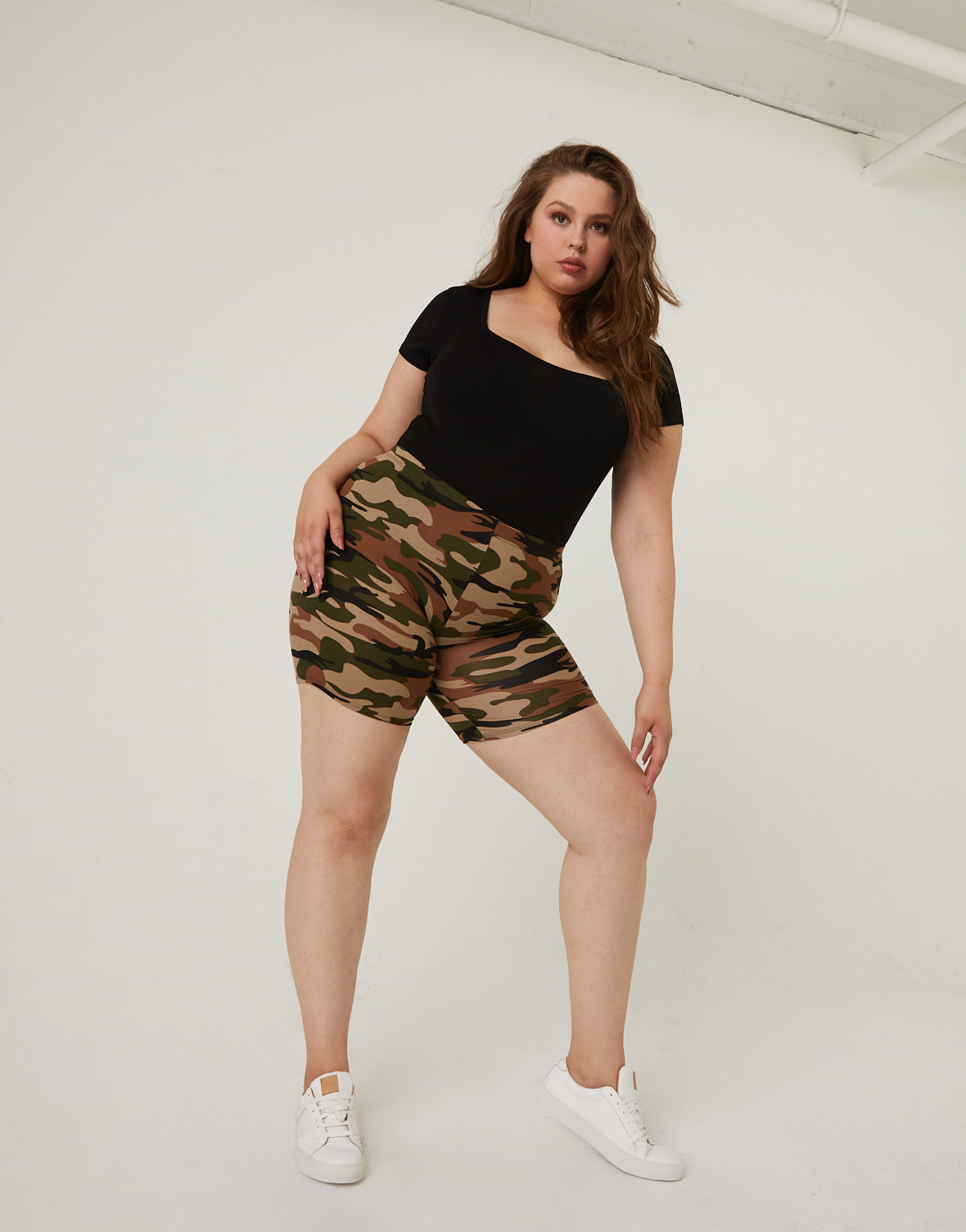 Camo Print Plus Size Shorts Set main image 1