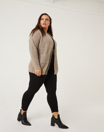 Curve Open Cardigan With Pockets Plus Size Outerwear Oatmeal 1XL -2020AVE