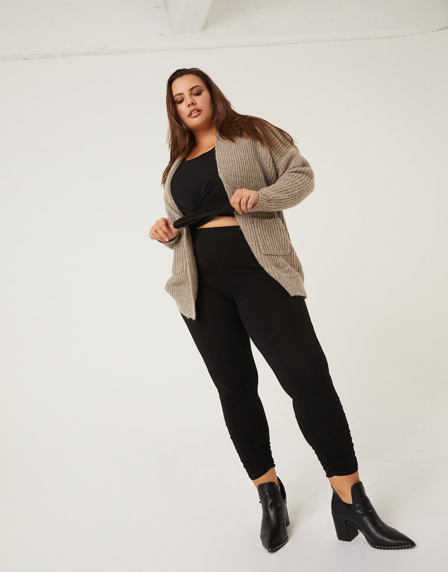 Curve Open Cardigan With Pockets Plus Size Outerwear -2020AVE