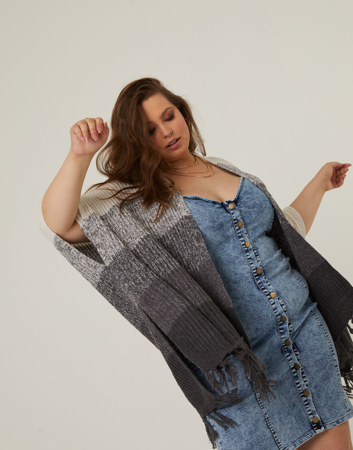 Plus Size Colorblock Fringe Cardigan – 2020AVE
