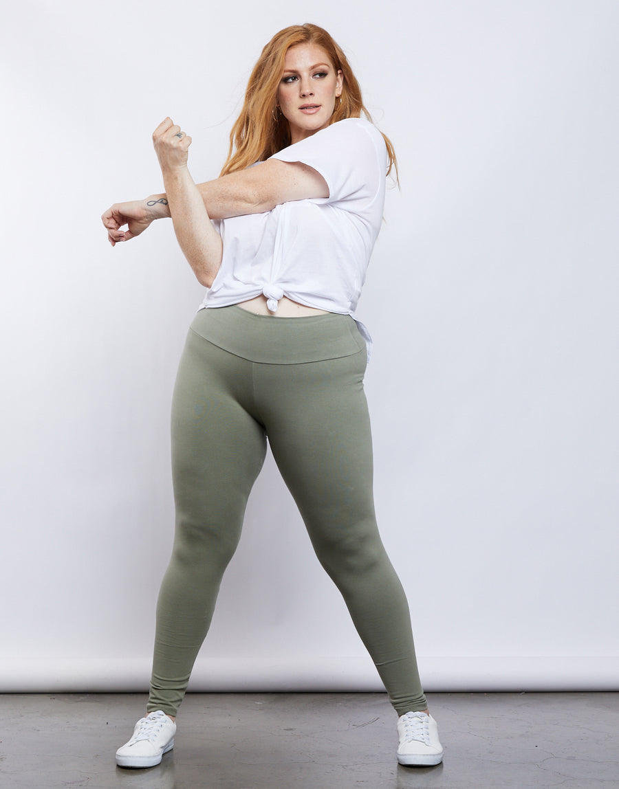 Curve Easy Does It Leggings Plus Size Bottoms Olive 1XL -2020AVE
