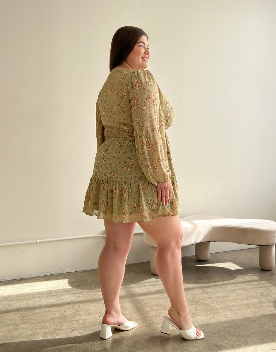 Plus Size Floral Surpliced Long Sleeve Dress – 2020AVE