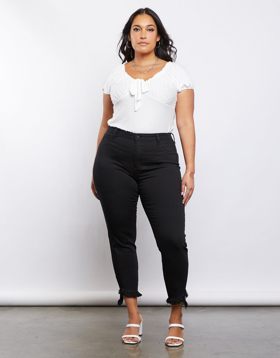 Curve Frayed Ankle Jeans Plus Size Bottoms -2020AVE