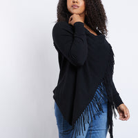 Curve Fringe Draped Sweater Plus Size Tops Black 1XL -2020AVE