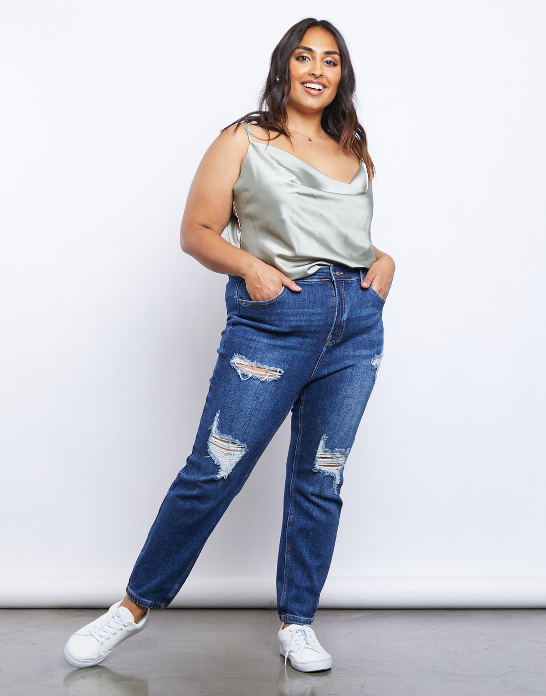 Curve Game Changer Distressed Jeans Plus Size Bottoms Dark Blue 1XL -2020AVE