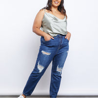 Curve Game Changer Distressed Jeans Plus Size Bottoms Dark Blue 1XL -2020AVE
