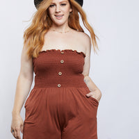 Curve Girl On The Go Strapless Romper Plus Size Rompers + Jumpsuits Rust 1XL -2020AVE