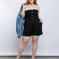 Curve Girl On The Go Strapless Romper Plus Size Rompers + Jumpsuits -2020AVE