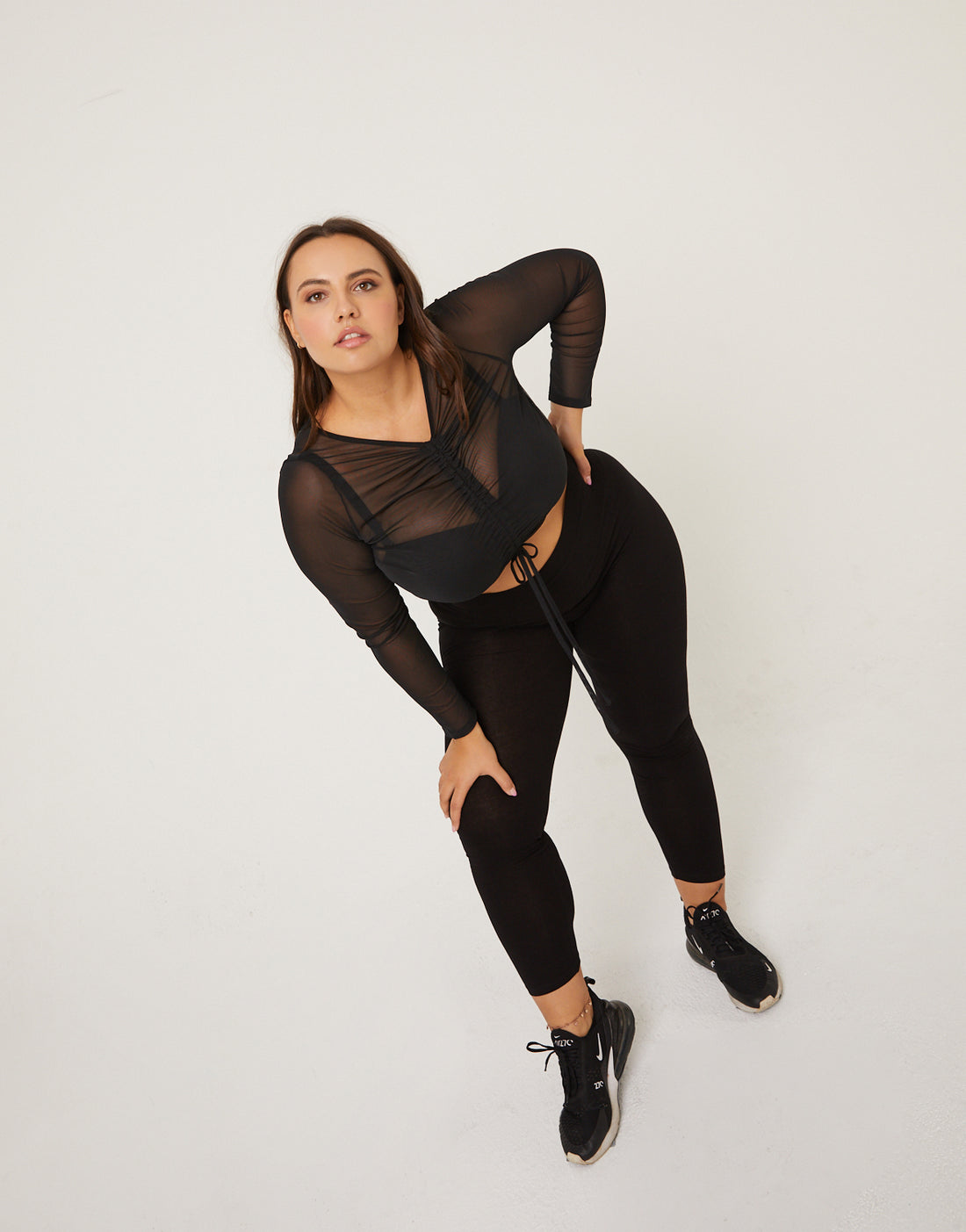 Curve Ruched Front Mesh Top Plus Size Tops -2020AVE