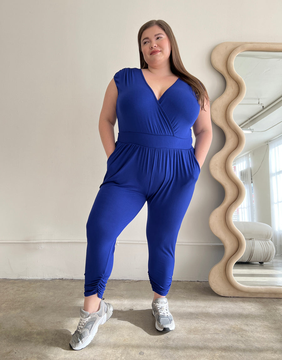 Plus Size Knit Sleeveless Jumpsuit Plus Size Rompers + Jumpsuits Blue 1XL -2020AVE