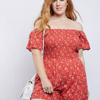 Curve Laced Up Floral Romper Plus Size Rompers + Jumpsuits Red 1XL -2020AVE