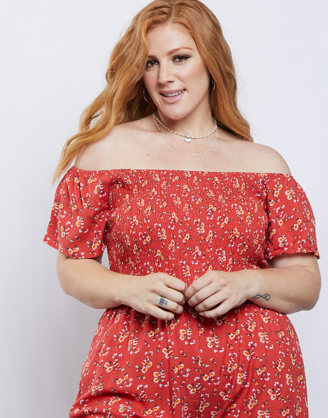 Curve Laced Up Floral Romper Plus Size Rompers + Jumpsuits -2020AVE
