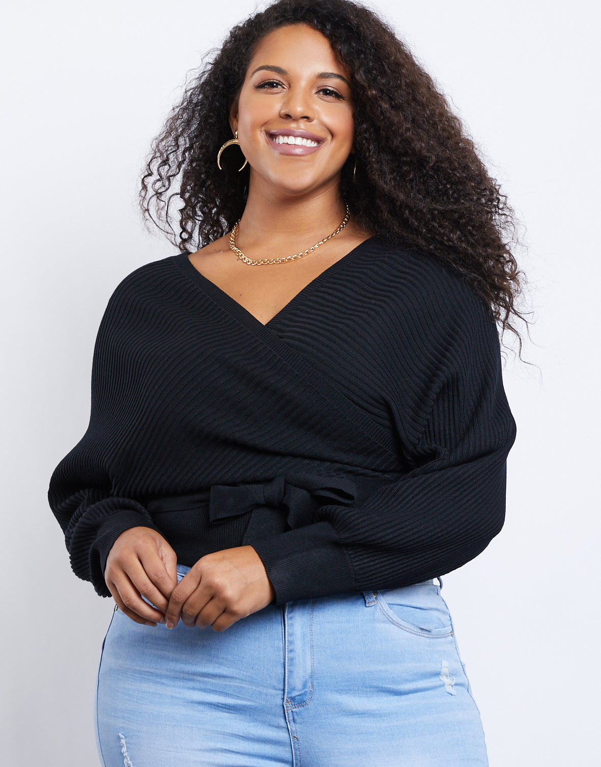 Plus Size MERRY Round Neck Long Sleeve Sweater main image 1