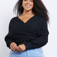 Curve Leigh V-Neck Sweater Plus Size Tops Black 1XL -2020AVE