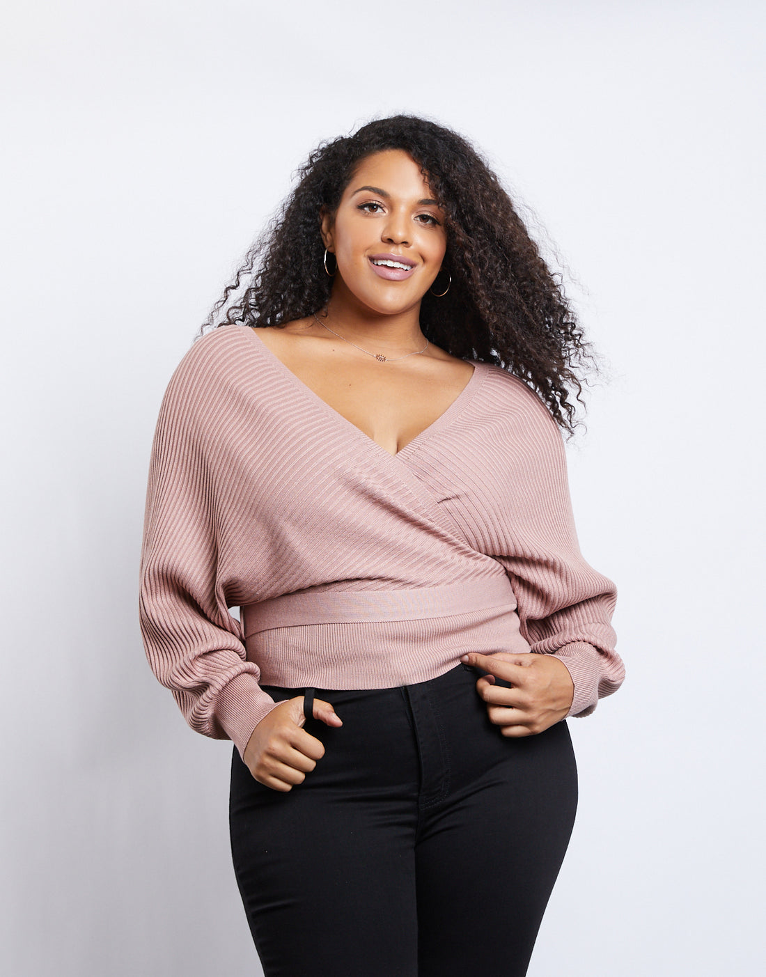 Curve Leigh V-Neck Sweater Plus Size Tops Mauve 1XL -2020AVE