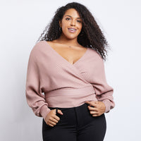 Curve Leigh V-Neck Sweater Plus Size Tops Mauve 1XL -2020AVE