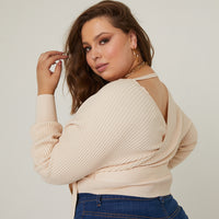 Curve Leigh V-Neck Sweater Plus Size Tops Beige 2XL -2020AVE