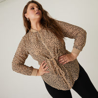 Curve Leopard Print Zip Up Blouse Plus Size Tops -2020AVE