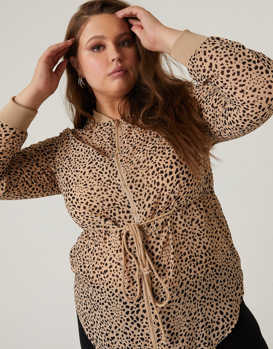Curve Leopard Print Zip Up Blouse Plus Size Tops -2020AVE