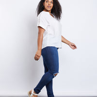 Curve Lightweight Woven Tee Plus Size Tops White 1XL -2020AVE