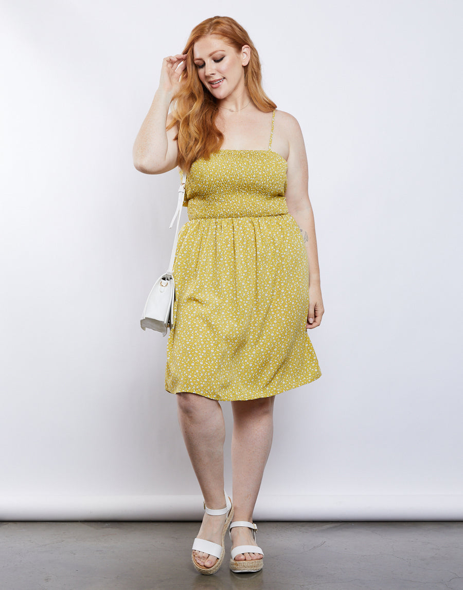 Curve Lumina Smocked Dress Plus Size Dresses Mustard 1XL -2020AVE