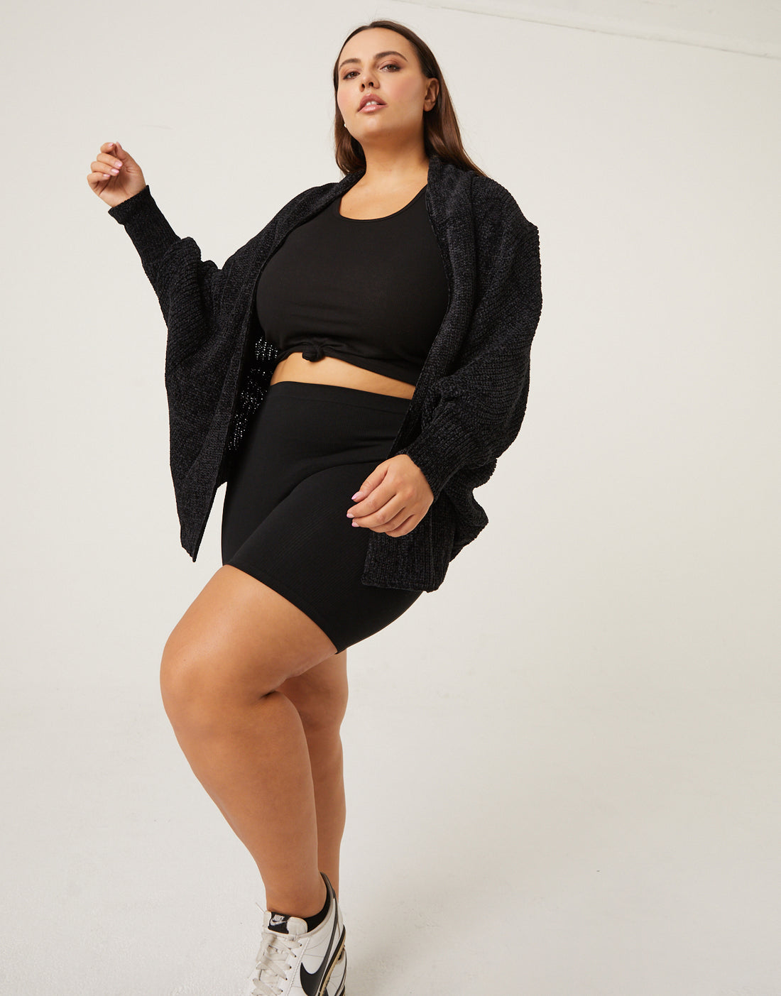 Curve Chenille Shrug Cardigan Plus Size Outerwear Black 1XL -2020AVE