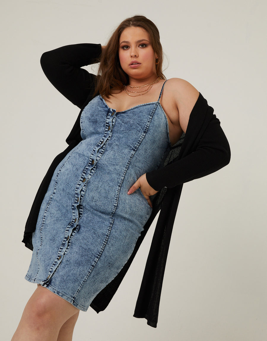 Plus Size Button Down Denim Dress - Main Image
