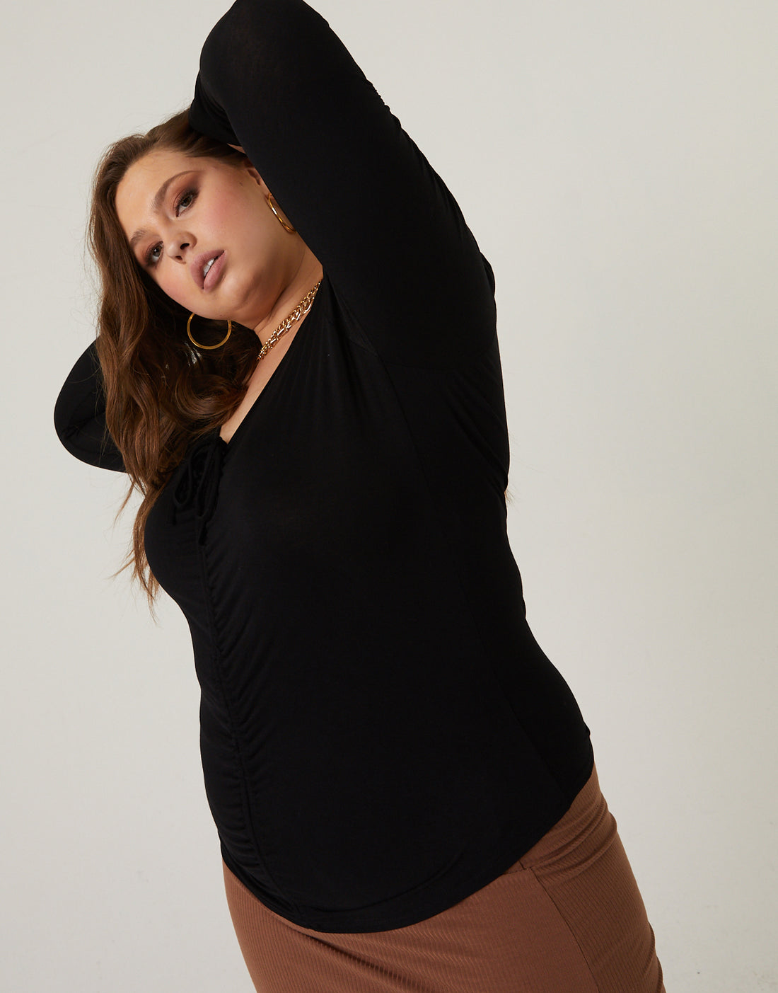 Curve Ruched Sleeve Top Plus Size Tops -2020AVE