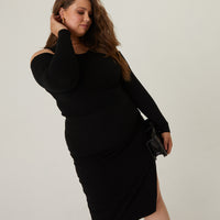 Curve Bodycon Skirt With Slit Plus Size Bottoms -2020AVE