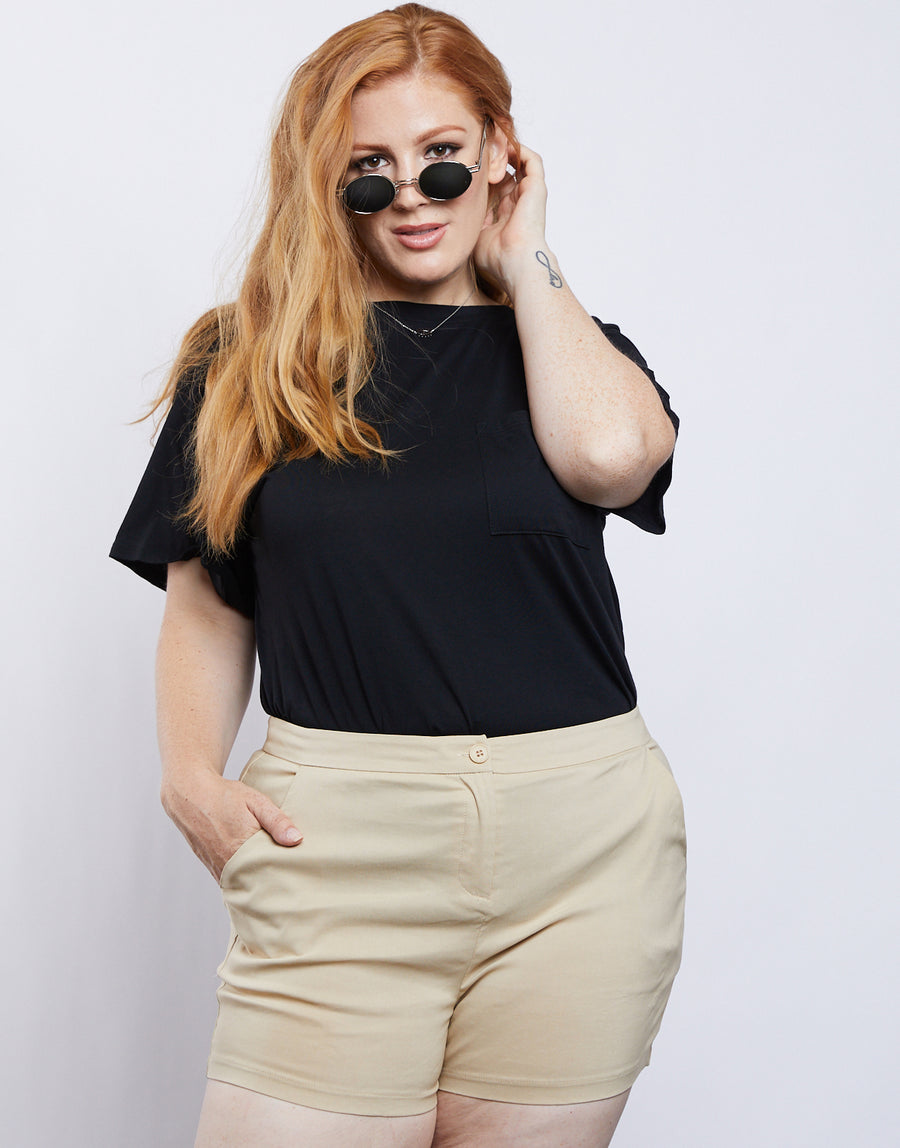 Curve Out and About Shorts Plus Size Bottoms Khaki 1XL -2020AVE