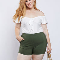 Curve Out and About Shorts Plus Size Bottoms Olive 1XL -2020AVE