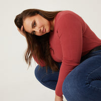 Curve Ribbed Long Sleeve Top Plus Size Tops -2020AVE