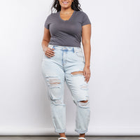Curve Plain and Simple V-neck Tee Plus Size Tops -2020AVE