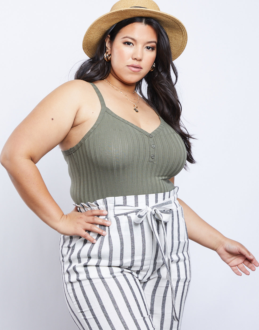 Curve Racer Back Tank Plus Size Tops Army Green 1XL -2020AVE