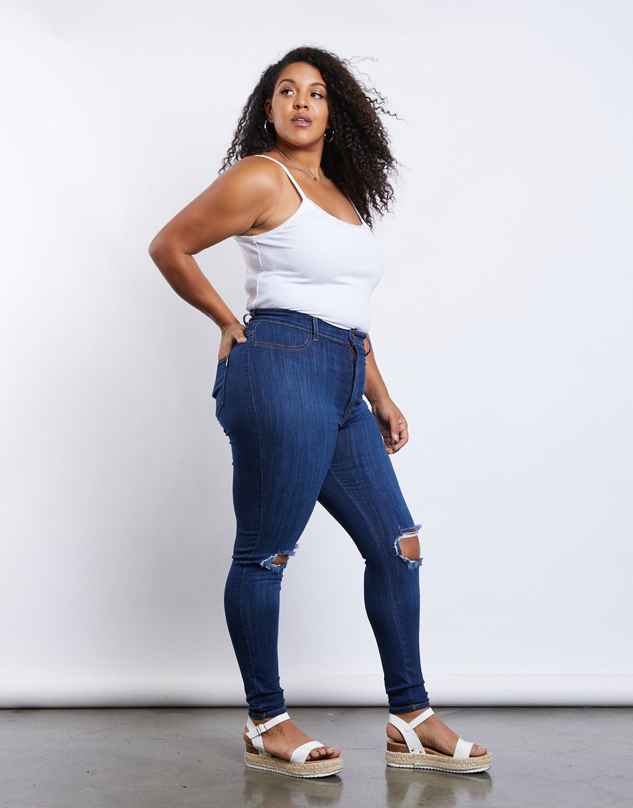 Curve Ripped Knee Skinny Jeans Plus Size Bottoms -2020AVE