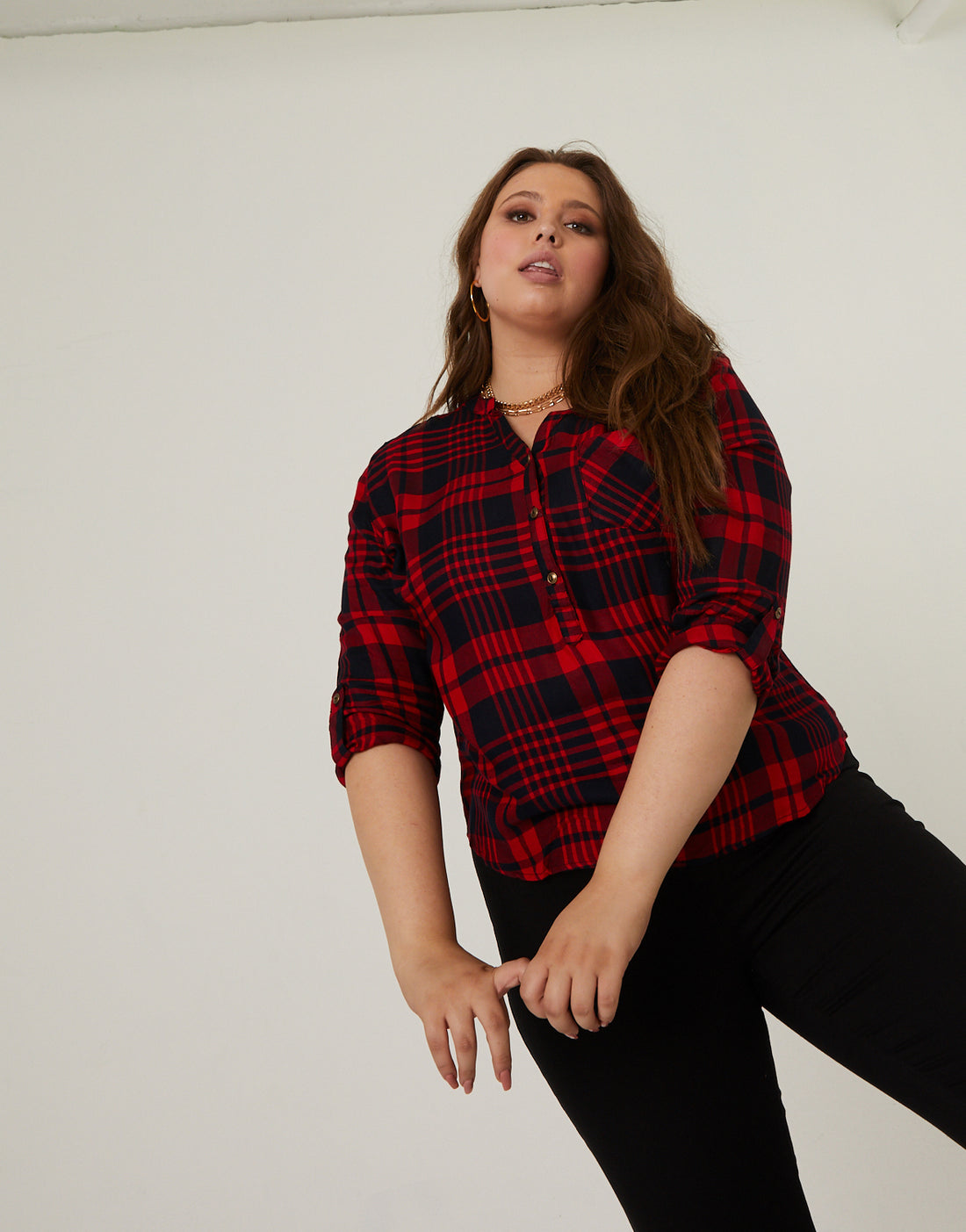 Curve Rory Plaid Top Plus Size Tops Red 1XL -2020AVE
