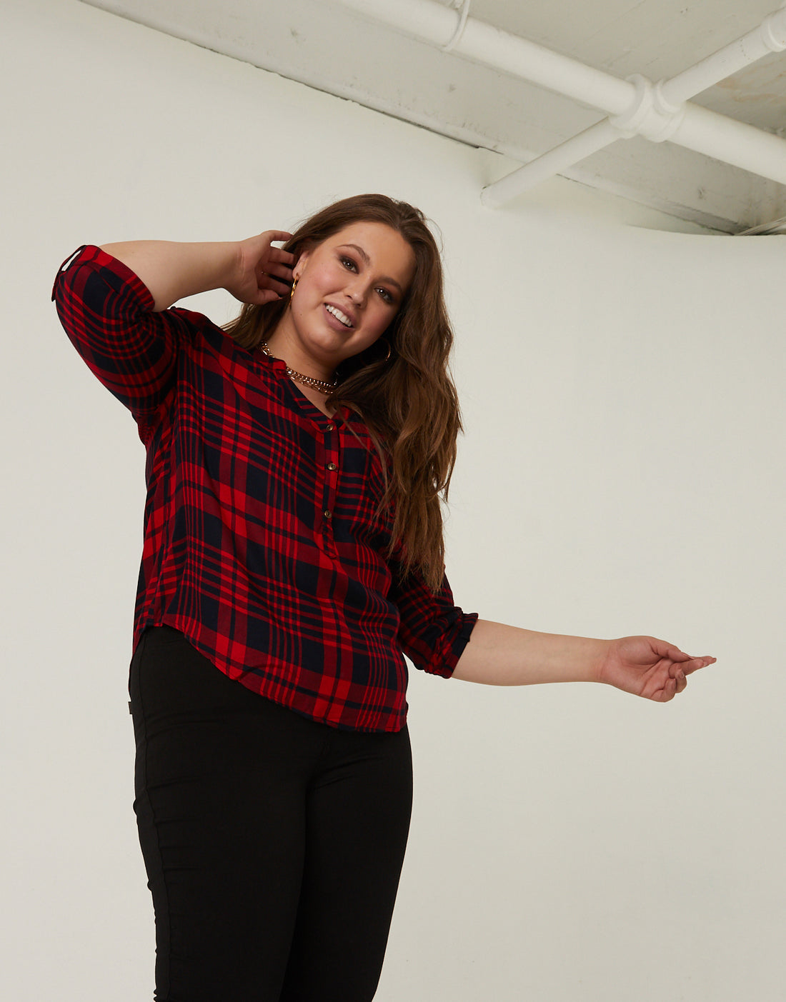 Curve Rory Plaid Top Plus Size Tops -2020AVE