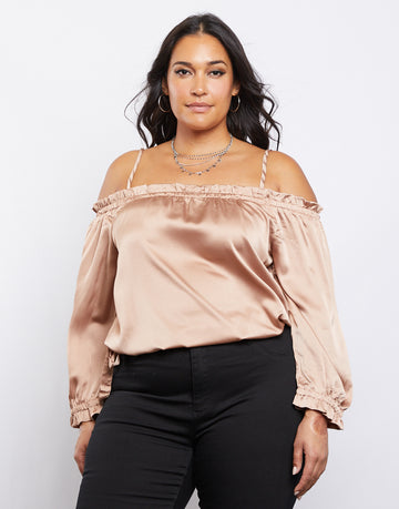 Curve Satin Ruffle Top Plus Size Tops Mauve 1XL -2020AVE