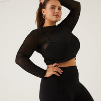 Curve Tied Sides Mesh Top Plus Size Tops -2020AVE