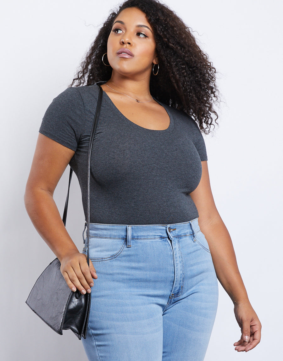 Curve Scoop Neck Tee Plus Size Tops Charcoal 3XL -2020AVE