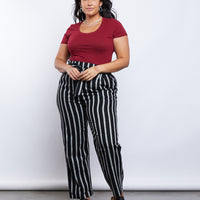 Curve Scoop Neck Tee Plus Size Tops Burgundy 1XL -2020AVE