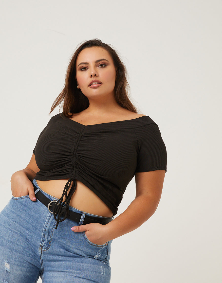 Curve Scrunched Up Tee Plus Size Tops -2020AVE