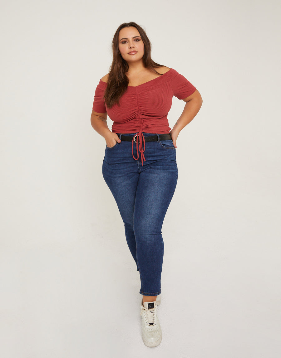 Curve Scrunched Up Tee Plus Size Tops Rust 1XL -2020AVE